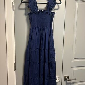 Hill House Navy Ruffled Midi Dress